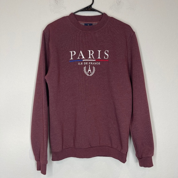 Paris Ile De France Tour D'or Sweatshirt XL Embroidered Burgundy Pullover - Picture 1 of 11